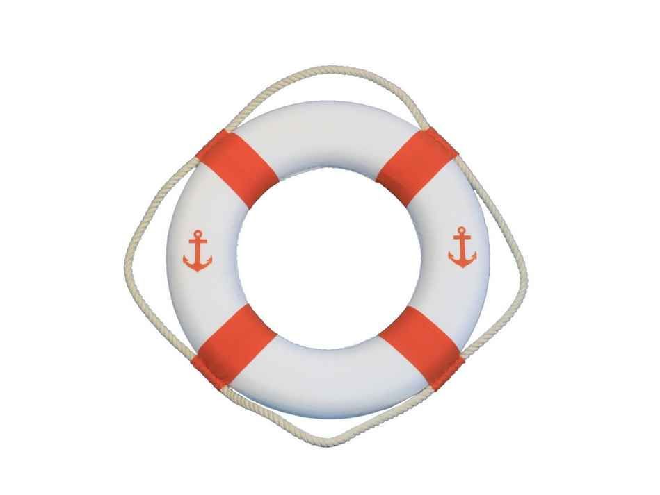 Classic White Decorative Anchor Lifering With Orange Bands 15""