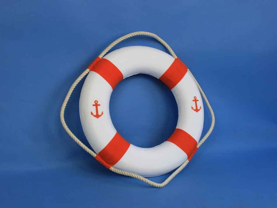 Classic White Decorative Anchor Lifering With Orange Bands 15""