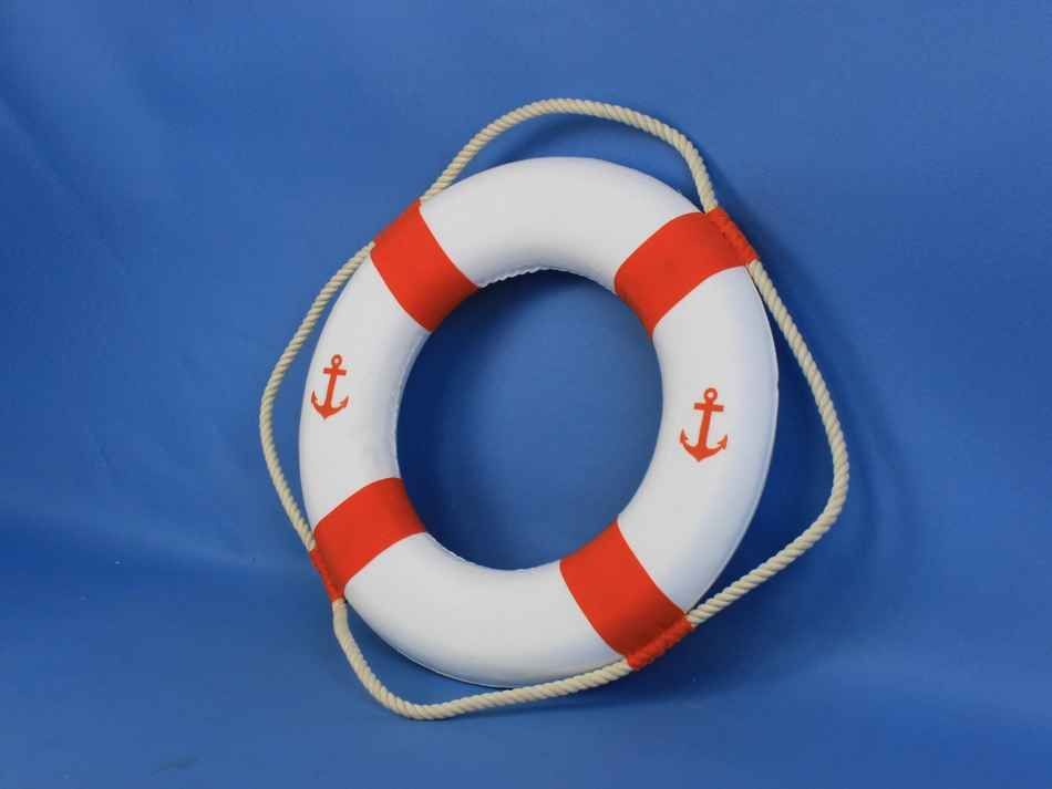 Classic White Decorative Anchor Lifering With Orange Bands 15""