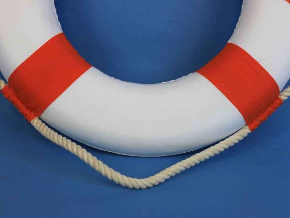 Classic White Decorative Anchor Lifering With Orange Bands 15""