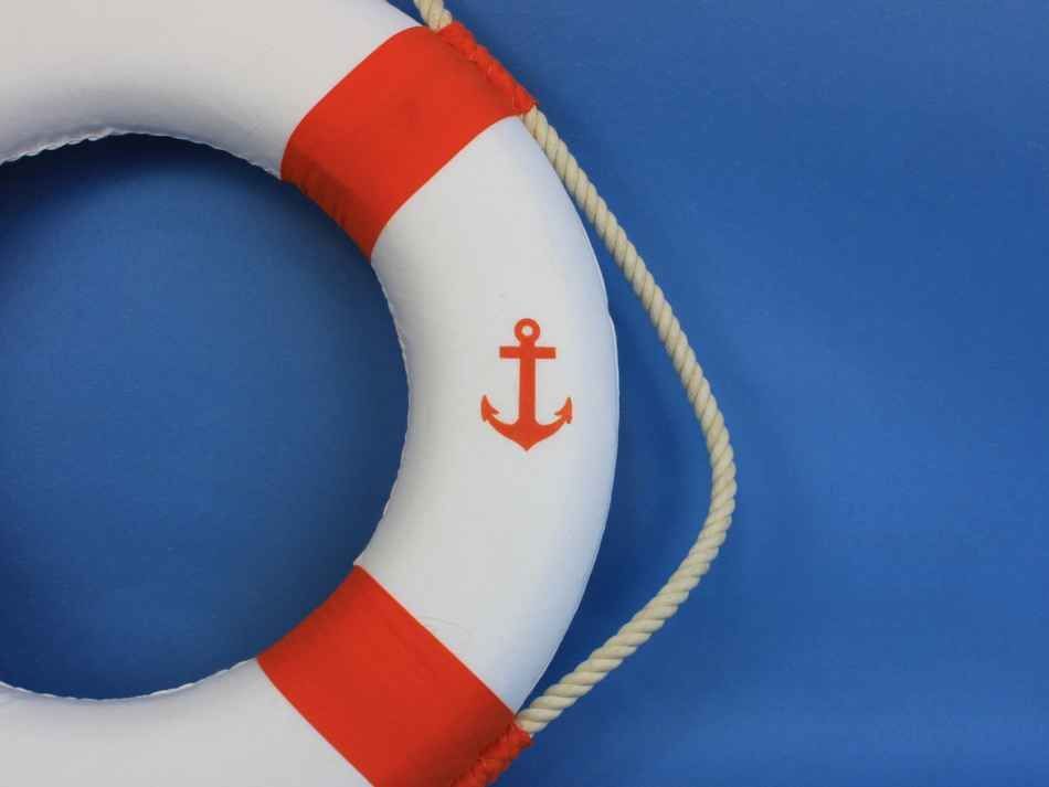 Classic White Decorative Anchor Lifering With Orange Bands 15""