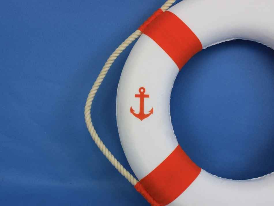 Classic White Decorative Anchor Lifering With Orange Bands 15""