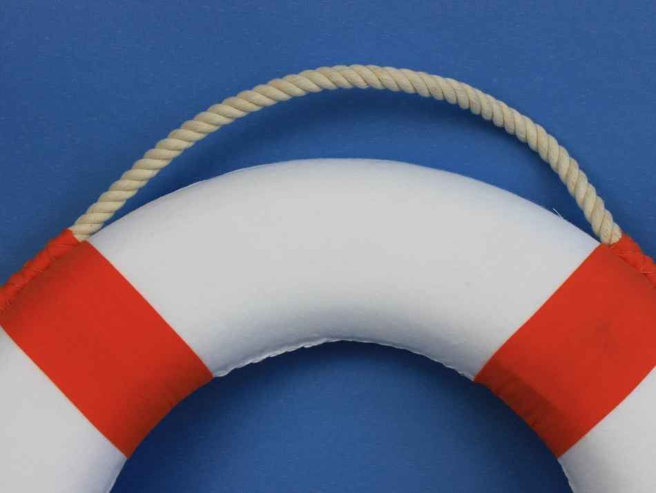 Classic White Decorative Anchor Lifering With Orange Bands 15""