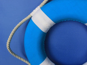Vibrant Light Blue Decorative Lifering with White Bands Christmas Ornament 10""