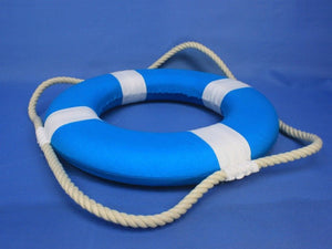 Vibrant Light Blue Decorative Lifering with White Bands Christmas Ornament 10""