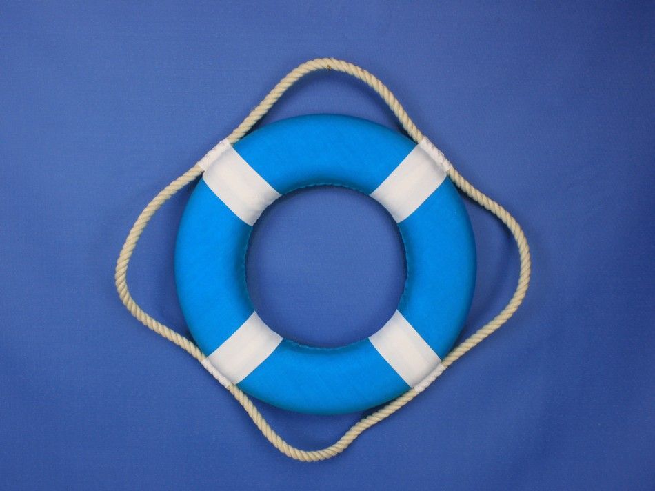 Vibrant Light Blue Decorative Lifering with White Bands Christmas Ornament 10""