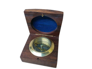 Brass Desk Compass w/ Rosewood Box 3"