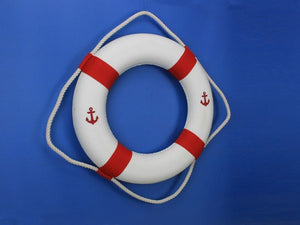 Classic White Decorative Anchor Lifering with Red Bands 20"