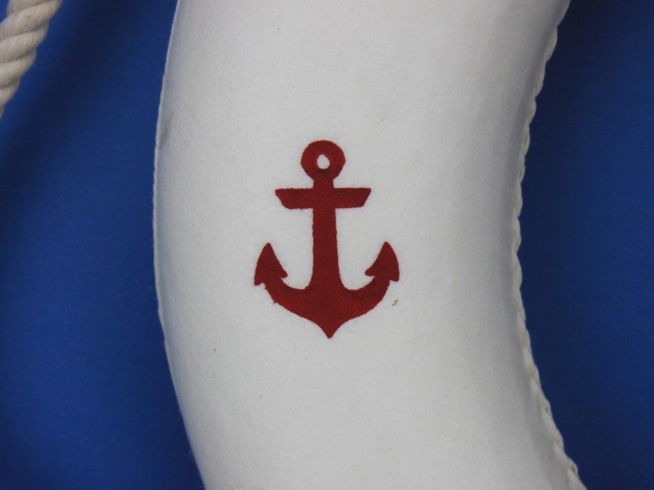 Classic White Decorative Anchor Lifering with Red Bands 20"