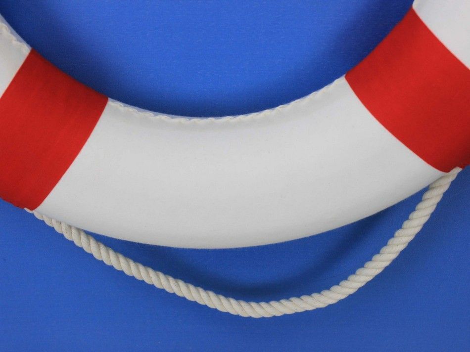 Classic White Decorative Anchor Lifering with Red Bands 20"