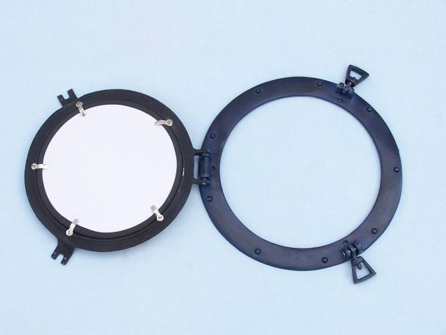 Rustic Blue Aluminum Deluxe Class Decorative Ship Porthole Window 12""