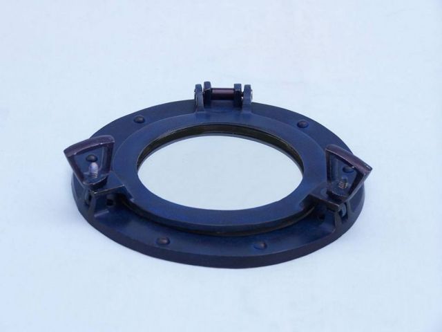 Rustic Blue Aluminum Deluxe Class Decorative Ship Porthole Mirror 8''