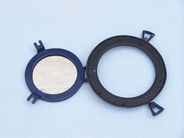 Rustic Blue Aluminum Deluxe Class Decorative Ship Porthole Mirror 8''