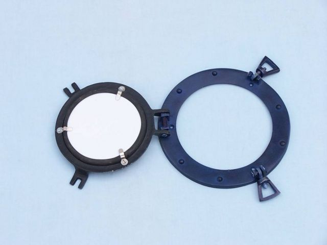 Rustic Blue Aluminum Deluxe Class Decorative Ship Porthole Mirror 8''
