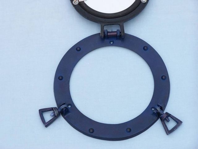 Rustic Blue Aluminum Deluxe Class Decorative Ship Porthole Mirror 8''