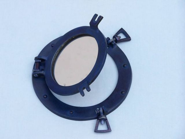 Rustic Blue Aluminum Deluxe Class Decorative Ship Porthole Mirror 8''