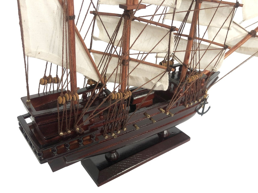 Wooden Ben Franklin's Black Prince White Sails Pirate Ship Model 20"