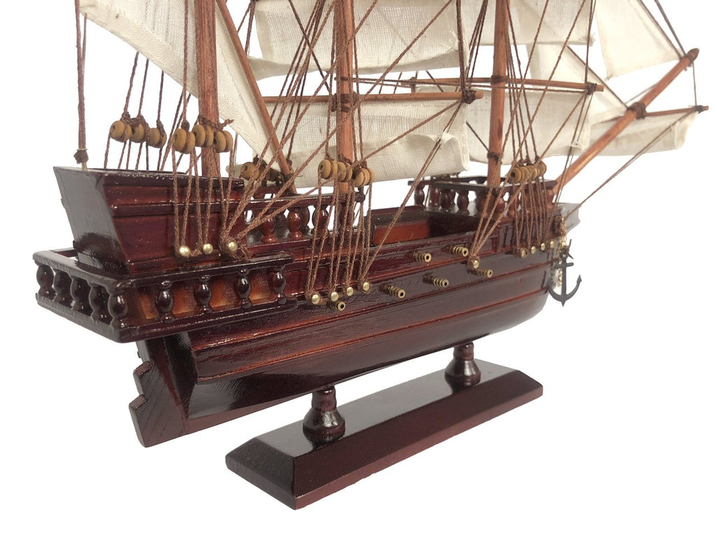 Wooden Ben Franklin's Black Prince White Sails Pirate Ship Model 20"
