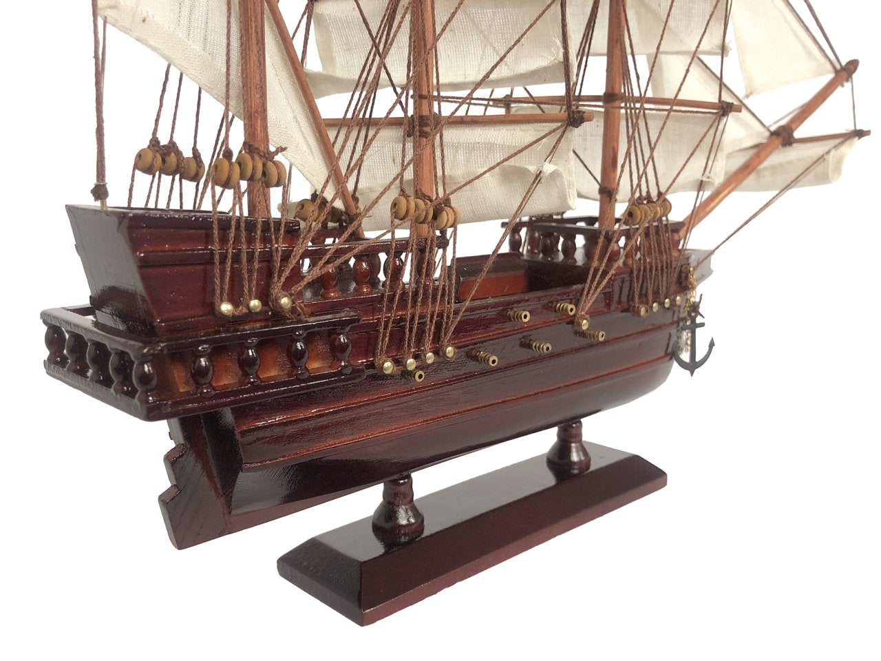 Wooden Ben Franklin's Black Prince White Sails Pirate Ship Model 20"