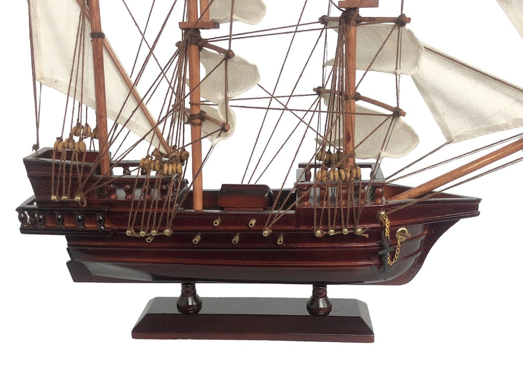Wooden Ben Franklin's Black Prince White Sails Pirate Ship Model 20"
