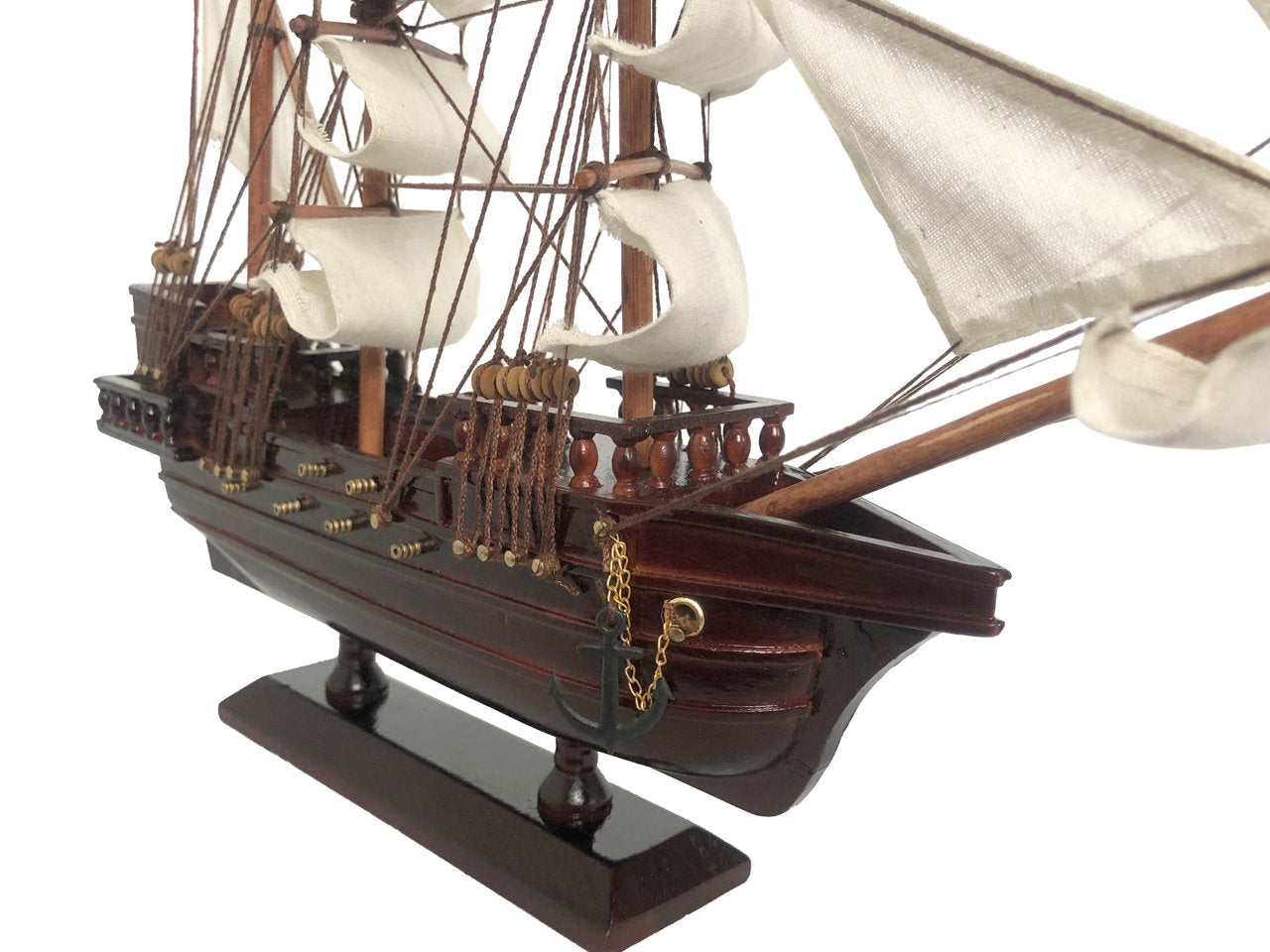 Wooden Ben Franklin's Black Prince White Sails Pirate Ship Model 20"