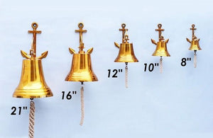 Brass Plated Hanging Anchor Bell 10"