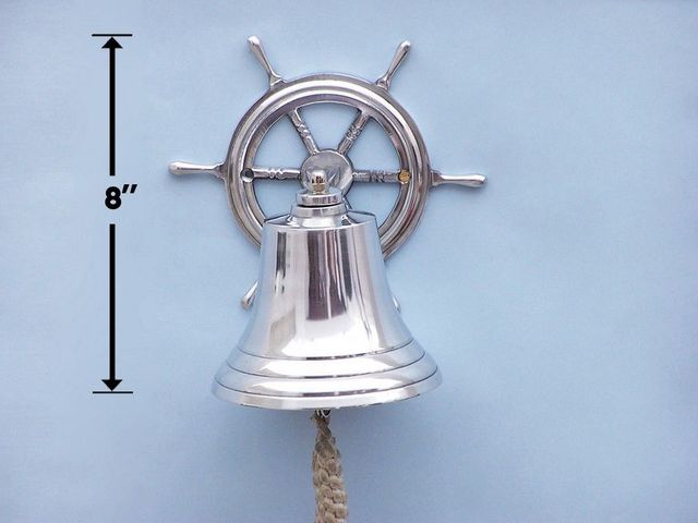 Chrome Hanging Ship Wheel Bell 8"