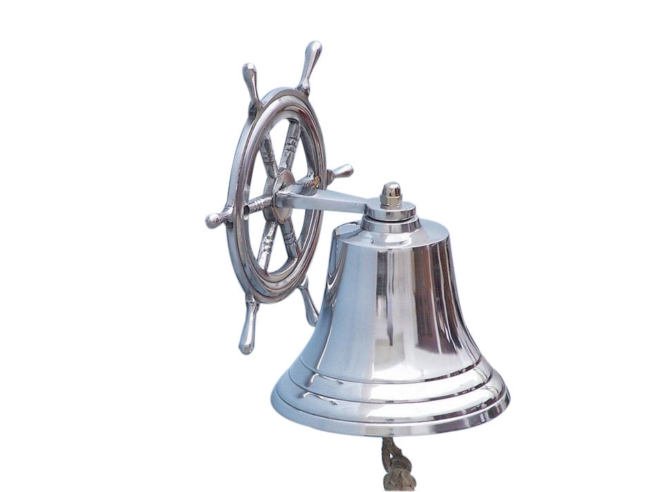 Chrome Hanging Ship Wheel Bell 8"