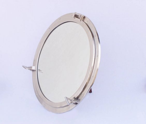 Deluxe Class Brushed Nickel Decorative Ship Porthole Mirror 30""