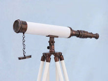 Load image into Gallery viewer, Floor Standing Antique Copper with White Leather Harbor Master Telescope 50&quot;&quot;
