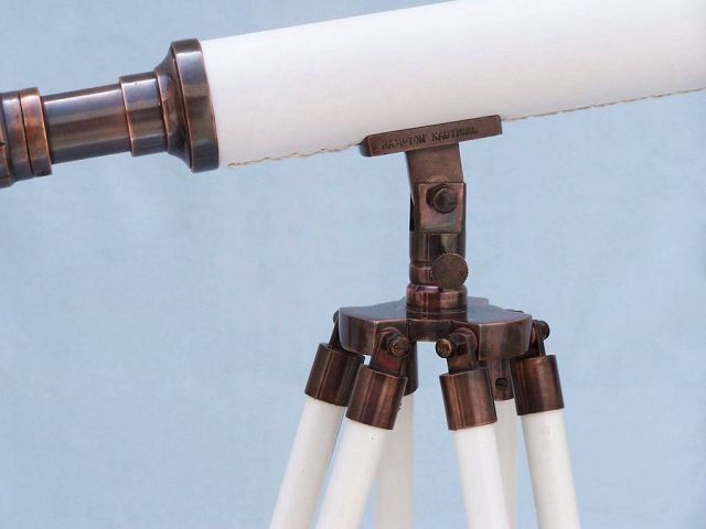 Floor Standing Antique Copper with White Leather Harbor Master Telescope 50""