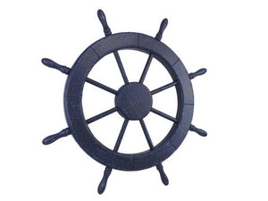 Wooden Rustic All Dark Blue Decorative Ship Wheel 30""