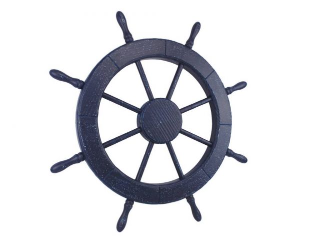 Wooden Rustic All Dark Blue Decorative Ship Wheel 30