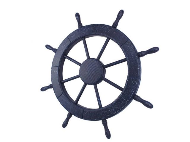 Wooden Rustic All Dark Blue Decorative Ship Wheel 30""