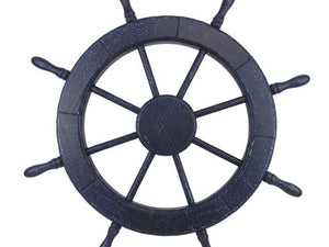 Wooden Rustic All Dark Blue Decorative Ship Wheel 30""