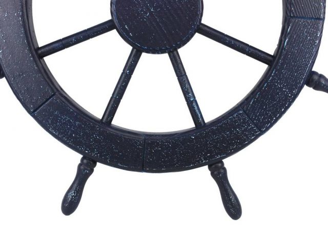 Wooden Rustic All Dark Blue Decorative Ship Wheel 30""