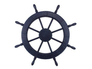 Wooden Rustic All Dark Blue Decorative Ship Wheel 30""