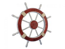 Load image into Gallery viewer, Wooden Rustic Red and White Decorative Ship Wheel 30&quot;&quot;