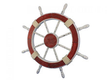 Load image into Gallery viewer, Wooden Rustic Red and White Decorative Ship Wheel 30&quot;&quot;