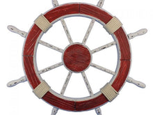 Load image into Gallery viewer, Wooden Rustic Red and White Decorative Ship Wheel 30&quot;&quot;