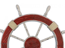 Load image into Gallery viewer, Wooden Rustic Red and White Decorative Ship Wheel 30&quot;&quot;