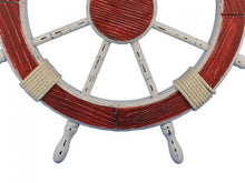 Load image into Gallery viewer, Wooden Rustic Red and White Decorative Ship Wheel 30&quot;&quot;