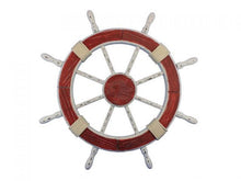 Load image into Gallery viewer, Wooden Rustic Red and White Decorative Ship Wheel 30&quot;&quot;