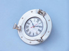 Load image into Gallery viewer, Brushed Nickel Deluxe Class Decorative Ship Porthole Clock 8&quot;