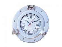 Load image into Gallery viewer, Brushed Nickel Deluxe Class Decorative Ship Porthole Clock 8&quot;
