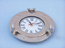 Load image into Gallery viewer, Brushed Nickel Deluxe Class Decorative Ship Porthole Clock 8&quot;