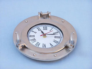 Brushed Nickel Deluxe Class Decorative Ship Porthole Clock 8"
