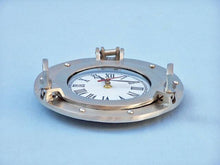 Load image into Gallery viewer, Brushed Nickel Deluxe Class Decorative Ship Porthole Clock 8&quot;