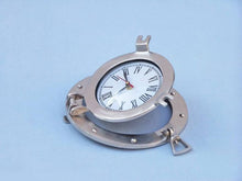Load image into Gallery viewer, Brushed Nickel Deluxe Class Decorative Ship Porthole Clock 8&quot;