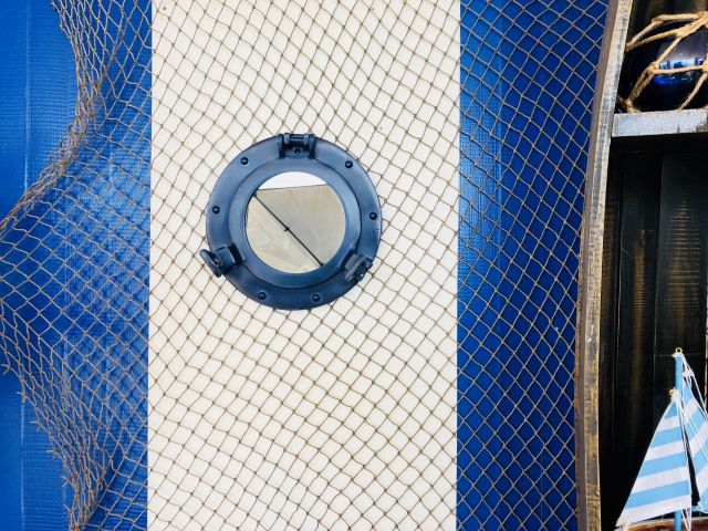 Rustic Blue Aluminum Deluxe Class Decorative Ship Porthole Mirror 8''